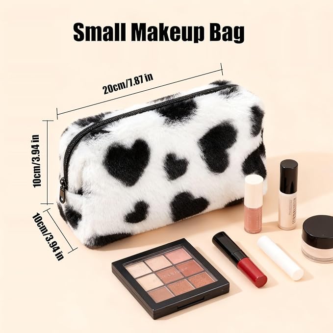Makeup Bag Small Cosmetic Bags for Purse Women Girls Plush Simple Heart Make Up Pouch
