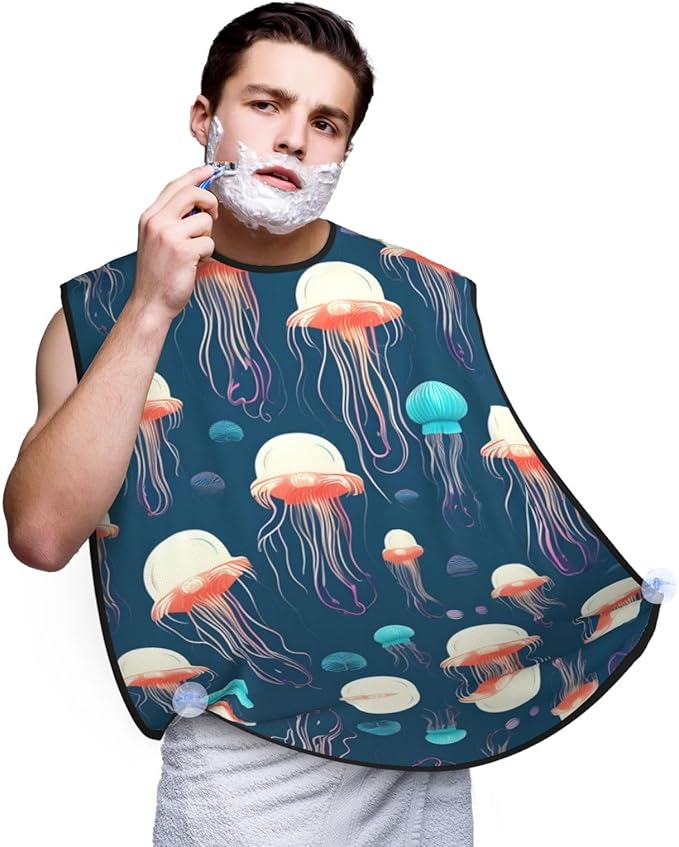 Jellyfish Pattern Print Beard Bib Shaving Apron, Beard Hair Trimming Cape Gift For Dad
