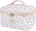 Large Makeup Bag, Cute Cosmetic Bag for Women Girls, Floral Coquette Aesthetic Toiletry Bag, Travel Make Up Organizer Bag (Purple Flower)