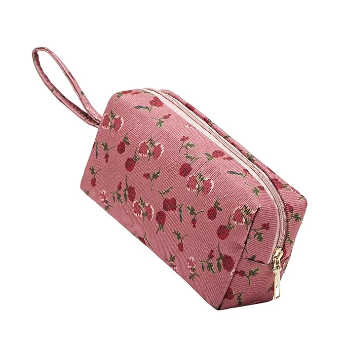Small Corduroy Makeup Bag for Women Portable Cosmetic Bag Travel Makeup Pouch Small Corduroy Toiletry Bag with Zipper for Purse