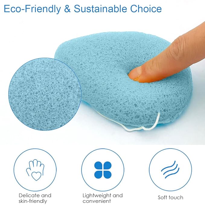 Light Blue Facial Cleansing Sponge 4-Pack with Box | SourceTon Soft Plant-Based Face Scrubber Exfoliator | Gentle Facial Sponge for Deep Pore Cleansing & Daily Exfoliating Pads for All Skin Types