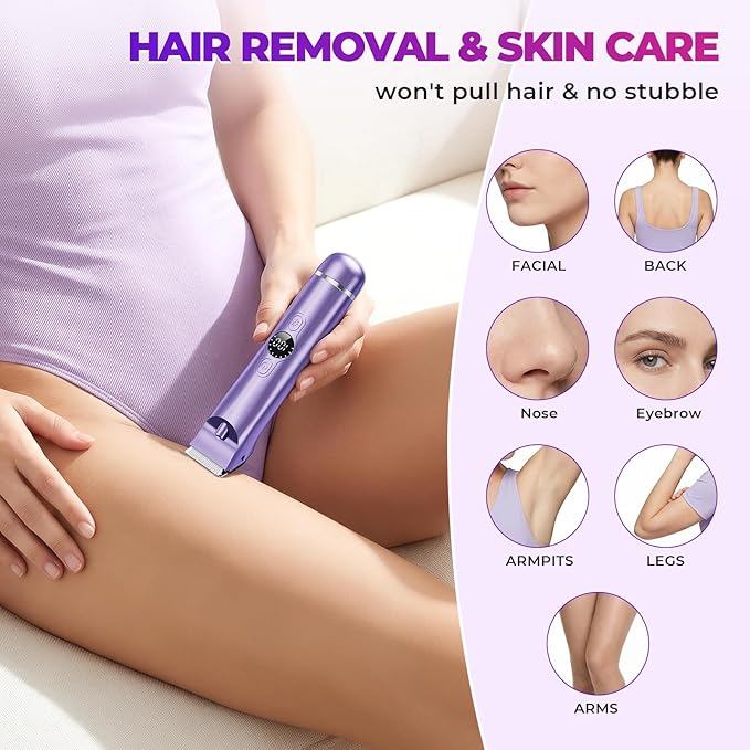 Bikini Trimmer for Women, 4 in 1 Electric Razors for Women - Dual Head, Wet & Dry Use Pubic Body Hair Trimmer Electric Shavers, Rechargeable Womens Facial Razors for Legs, Nose, Armpits, Bikini Area