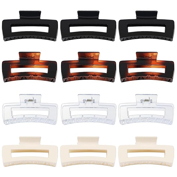 4.1 Inch Large Claw Clips - 12 Pcs Jumbo Square Jaw Clips for Thick Hair, Bulk Hair Accessories for Women and Girls - Transparent