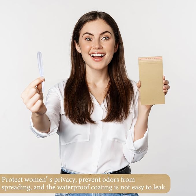 100 Pcs Tampons Disposal Bags Sanitary Napkin Disposal Bags Bulk Feminine Hygiene Disposal Bag Bulk Kraft Tampons Bag for Feminine Products with Self Adhesive for Women Girls, 5.91" x 3.15"