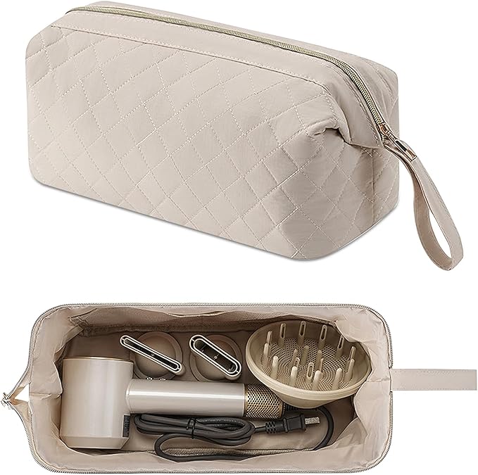 Quilted Hair Tools Travel Bag Organizer,Portable Large Hair Styling Accessories Storage Case for Flat Irons,Straightener,Curling Iron,Hair Dryer (Beige)