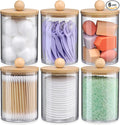 6-Pack Bamboo Qtip Holders - Bathroom Storage for Cotton Balls, Swabs, Pads, Floss