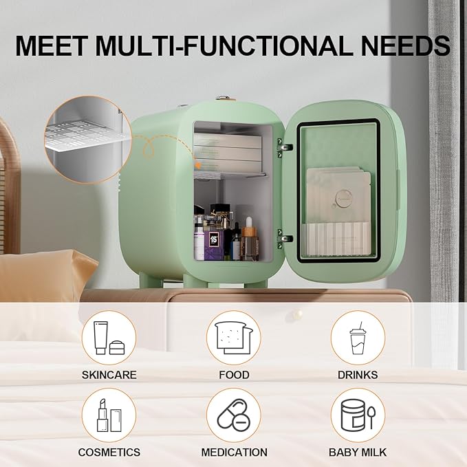 DF01A Skincare Fridge, With 3-Level Dimmable LED Light Mirror, Low Noise 4L Makeup Fridge for Skincare, Cooler & Warmer, Portable Design for Multiple Uses - Bedroom, Office, and Car