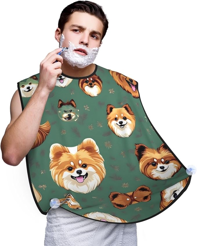 Pomeranians Pattern Print Beard Bib Apron For Men, Beard Hair Catcher For Men Shaving Trimming,Beard Cape Cloth
