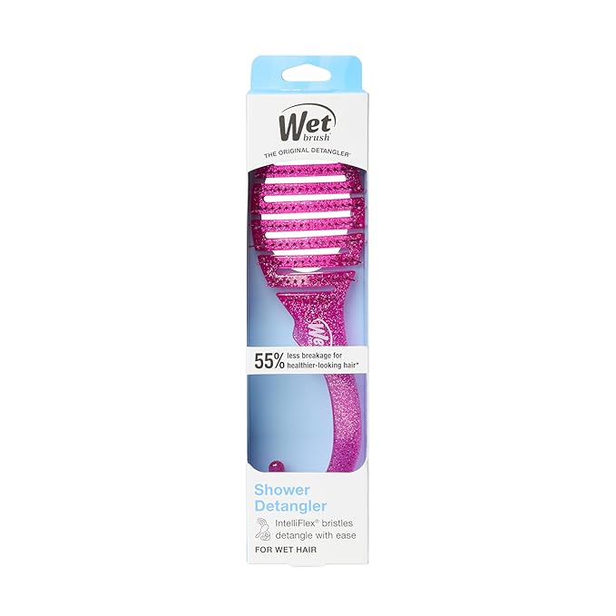 Wet Brush Shower Hair Brush Detangler-Exclusive Ultra-soft IntelliFlex Bristles-Minimizes Pain And Protects Against Split Ends and Breakage-Comb For Women,Men,Wet&Dry Hair-Pink Glitter,(Pack of 2)
