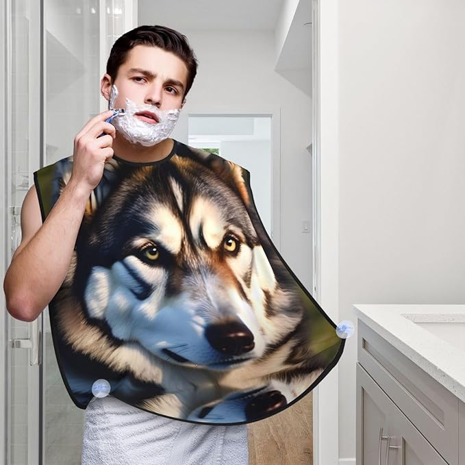 Lovely Husky Print Beard Bib Apron For Men, Beard Hair Catcher For Men Shaving Trimming,Beard Cape Cloth