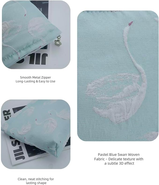 2-Pack Swan Print Makeup Bag Set - Large Capacity Light Blue Cosmetic Organizer | Travel Toiletry Pouch for Women Girls (Cute Animal Print, Zipper Closure)