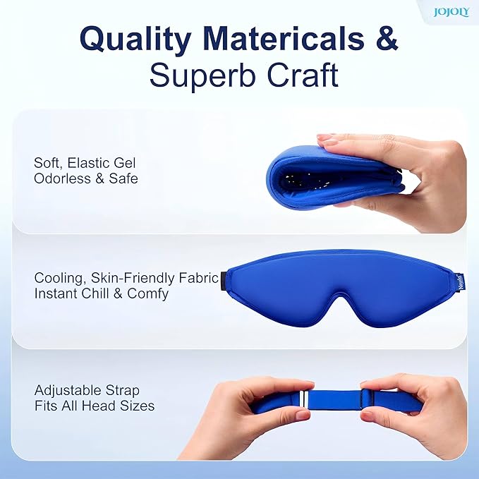 Upgraded Cooling Gel Eye Mask: Full-Eye Contour for Puffy Eyes: Fast Chill Cold Therapy Compress for Dark Circles & Under Eye Bags, Soft Reusable Gel, Adjustable Strap,Eye Care (Blue)