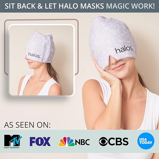 MyHalos® Migraine Relief Cap, 30% Thicker, 2X More Cooling Gel, Stays Colder for Longer, Form Fitting Ice Hat, Ice Pack Head Wrap Relief, Tension Headache Relief Cap (Violet) - FSA|HSA Eligible