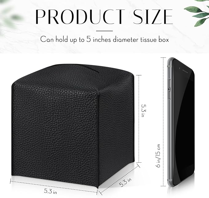 Honeydak 10 Pcs Tissue Box Cover Square Modern PU Leather Tissue Box Holder Decorative Organizer Container for Bathroom Vanity Countertop, Night Stands, Office Desk Car Supply 5.3"x5.3"x5.3"(Black)
