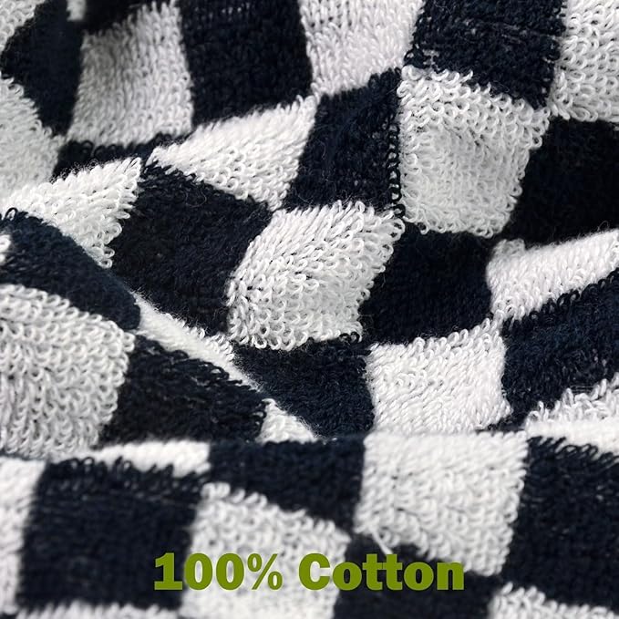 Jacquotha Wash Cloths Checkered 4 Pack (Black and White) - Cotton Washcloths for Face Body, 13 x 13 Inches Daily Cleansing Kitchen Towels