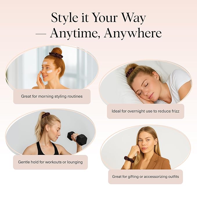 Kitsch Satin Scrunchies for Women - No Crease, Frizz Control | Softer Than Silk Scrunchies Gentle On Hair Scrunchies for All Hair Types | Stylish Hair Accessories College Essentials - Cameo, 5pcs