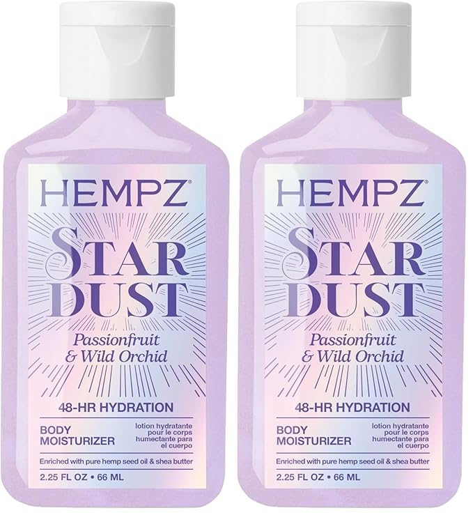 Hempz NEW Mini Star Dust Body Lotion, Iridescent Glow Shimmer, Passionfruit and Wild Orchid, Hydrating and Nourishing Moisturizer, 2.25 fl.oz. (Pack of 2)