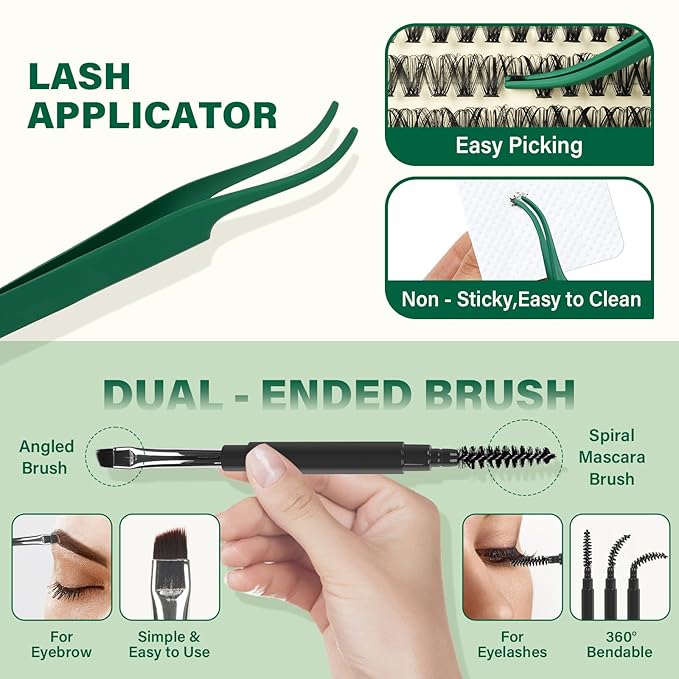KEYYOU Lash Extension Kit DIY 280Pcs Lash Clusters Eyelash Extension Kit 30D40D,D Curl 9-18MIX Lash Clusters Kit with Lash Glue Remover Applicator Easy to Use for Beginners(Kit,30D40D-D,9-18MIX)