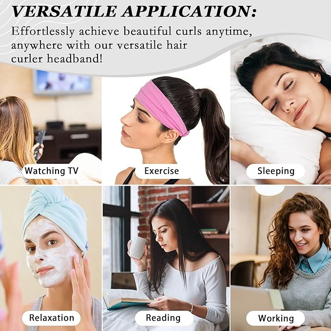 ZILAMPU No Heat Curling Rod Headband, Overnight Velour Hair Curls Roller Wrap for Women with Long Hair - Black