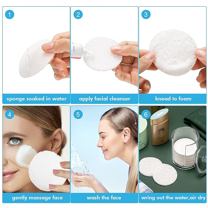 Geiserailie 50 Pcs Compressed Facial Sponges Facial Makeup Natural Cosmetic Spa Sponges for Women Cleansing, Exfoliating Mask, Makeup Removal, Dead Skin, and Dirt, Travel Accessories(White)