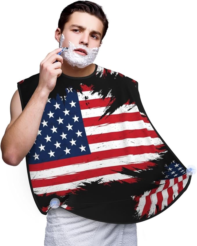 Men's Beard Maintenance Apron, Waterproof & Easy Clean, Grunge USA American Flag