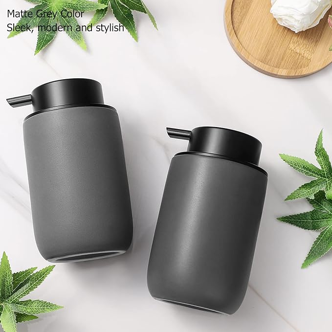 rejomiik Foaming Soap Dispenser Thick Ceramic Foam Hand Soap Dispenser for Bathroom or Kitchen Sink, Liquid Pump Bottles for Hand soap, Body Wash, Grey