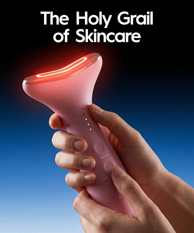 REVO Genie Facial Massager for Face and Neck, LED Face Lift Device with Heat & Vibration, Lymphatic Drainage Depuffing Tool, Red Blue Green Light Therapy for Skin Tightening & Skincare Absorption