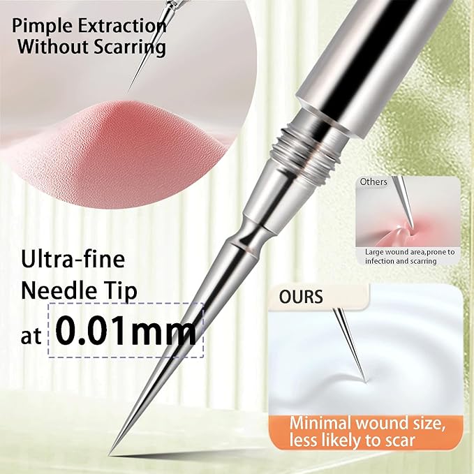2-in-1 Professional Stainless Steel Acne Removal Needle, Whitehead & Blackhead Remover Tool, Pimples Comedone Extractor Removal Tool, Double Ended Needle with Cap Removal for Nose Face Tools(Purple)