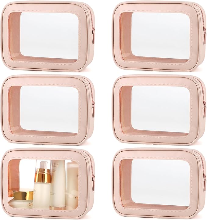 6PCS Clear Toiletry Bag,TSA Approved Travel Pouch with Zipper for Cosmetics and Toiletries，Diaper Bag Organizer Pouch Set, Purse Organizer and Clear Car Bag for Women and Kids
