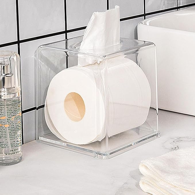 Yopay 2 Pack Square Tissue Dispenser Box, Clear Facial Acrylic Tissue Box Holder, Cover Napkin Organizer for Dryer Sheets, Bathroom, Desks, Countertop, Vanity, Bedroom Dressers, Kitchen Office Room