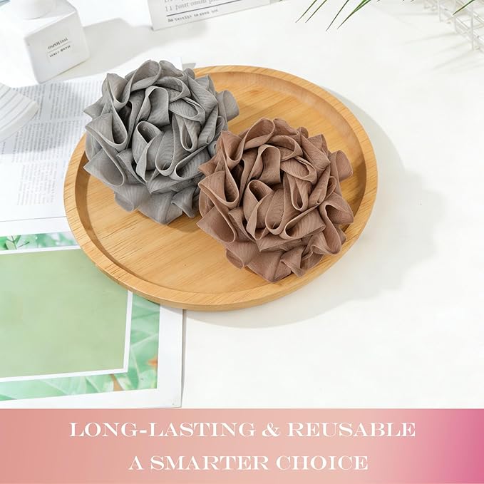 2-Pack Loofah Washcloth Combo 2-in-1, Exfoliating Soap Saver Pouch with Bar Soap Pocket, Reusable Shower Sponge for Body Wash & Smooth Skin,(Brown + Gray)