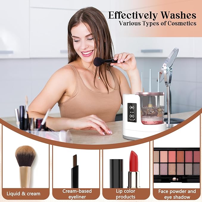 Electric Makeup Brush Cleaner Machine with Dryer and Holder, Automatic Makeup Brush Cleaning Machine, 3 IN 1 USB Cosmetic Beauty Makeup Brushes Tool Washer for All Size Makeup Brushes