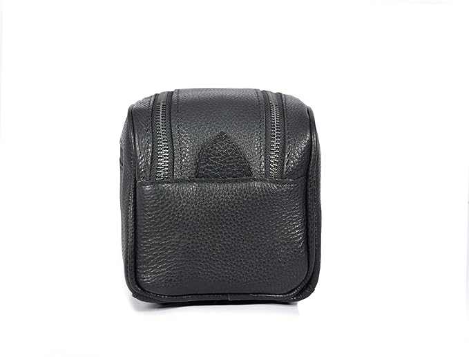 10" Premium Leather Toiletry Travel Pouch With Waterproof Lining | King-Size Handcrafted Vintage Dopp kit By Aaron Leather Goods (Jade Black)