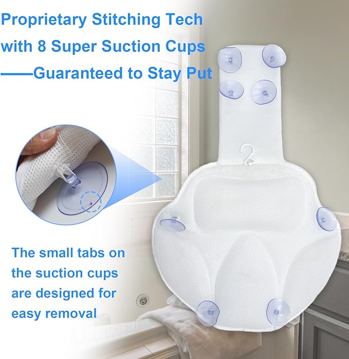 Extra Thick Petal-Shaped Ultra-Comfort Bath tub Pillow for Head,Neck and Backrest,Soft,Anti-Slip Suction Cups,Fit All Bathtubs,Washable,Luxury Bathroom Accessories,Spa Day Gifts for Women Men