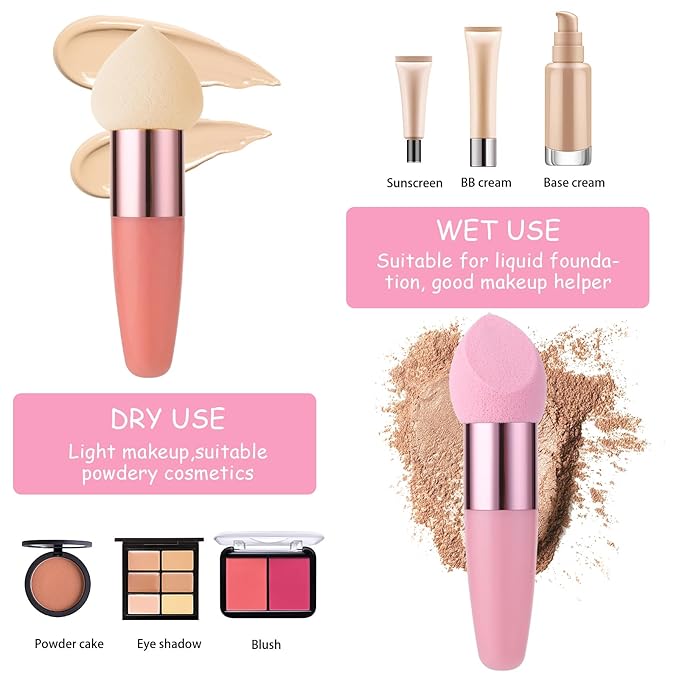Sibba Makeup Sponge Holder Powders Puff 6 PCS Cosmetic Blending Applicator Mushrooms Foundation Brushes Facials Cream Handle Brush Cosmetic Head Small Blusher Make Up Set Concealer Color
