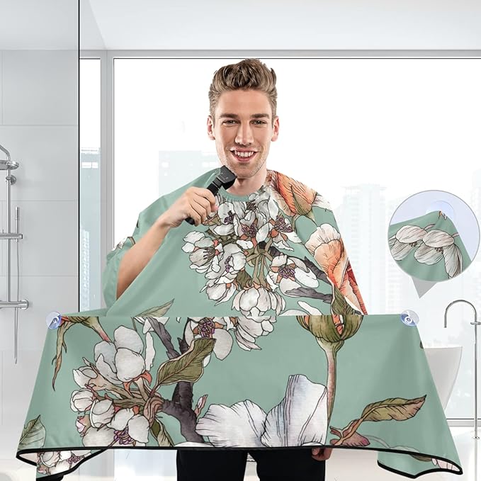 ALAZA Rose Peony Flower Vintage Barber Cape for Men Women, Waterproof Haircut Apron Beard Shaving Bib Hair Cutting Cloth 55 x 65 Inch