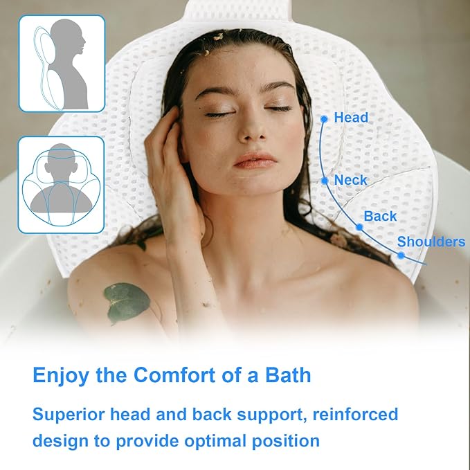 Luxury Oversized Bath Tub Pillow Fits All Bathtubs, Secure Support for Head,Neck,and Back Rest,Relaxing Spa Gifts for Women,Extra Thick & Soft,Anti-Slip Suction Cups,Washable