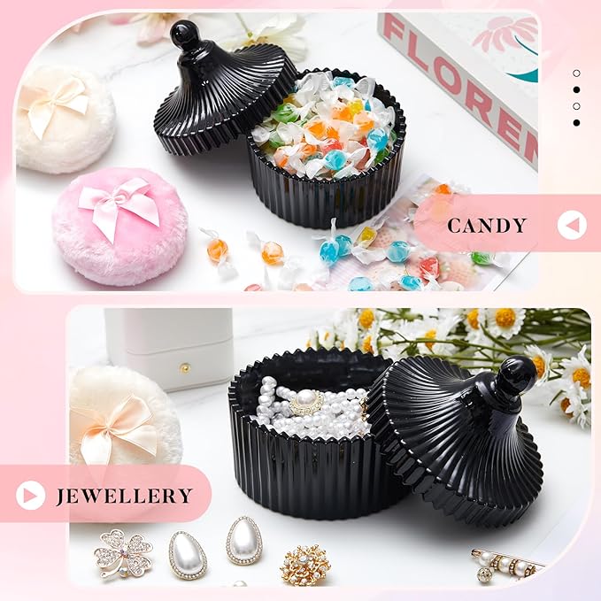 Tioncy 3 Pcs Large Body Powder Puff and Container Valentine's Day gift Powder Container with Puff Crystal Case Soft Washable Reusable Velour Face Body Glitter Wet Dry Makeup(Classic,Black)