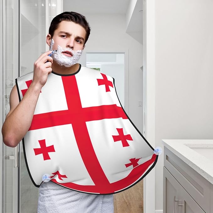 Flag Of Georgia Print Beard Bib Shaving Apron, Beard Hair Trimming Cape Gift For Dad