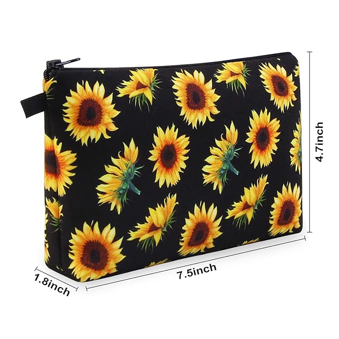 MAGEFY Sunflower Makeup Bag for Women, Portable Travel Cosmetic Bag with Black Zipper Pouch Waterproof Makeup Pouch Multifunctional Small Bag for Women (1 pack, sunflower 0173)