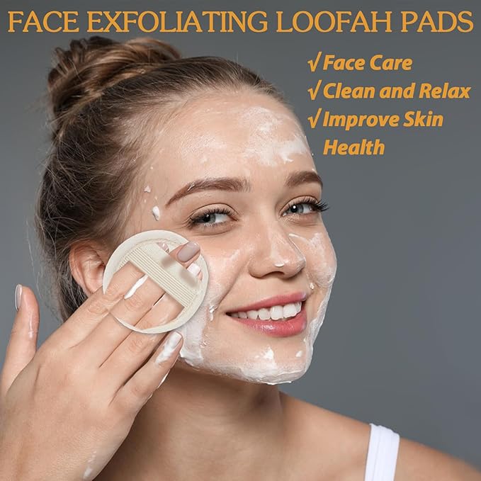 Amabro Loofah Sponge Face Pads Scrubber, 6 PCS Exfoliating Facial Loofah Luffa Cleansing Sponge Scrub Pad Makeup Remover Brush for Men and Women Manual Bath Shower Glove Pad Body Scrubber