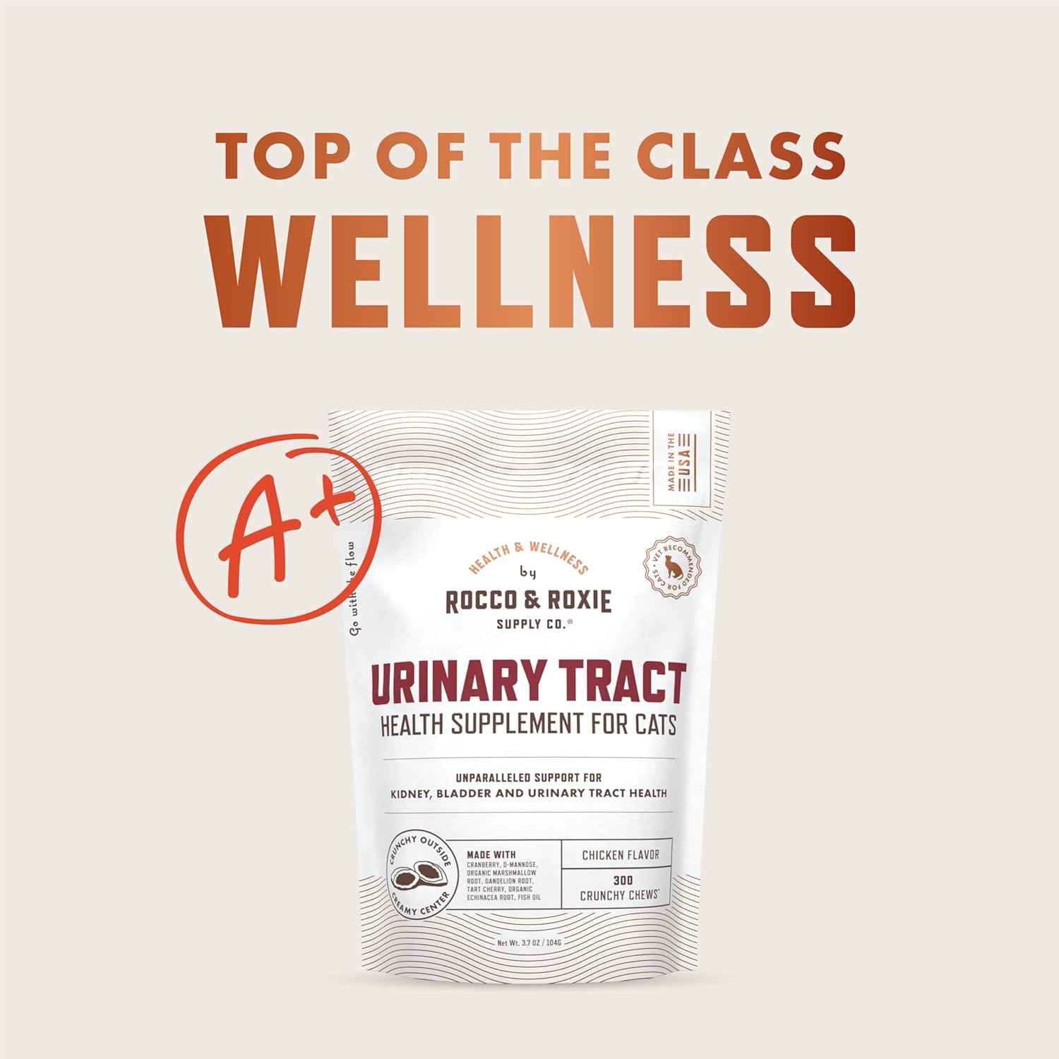 Rocco & Roxie Cat Urinary Tract Health Supplement, Cranberry and D-Mannose for Kidney, Bladder, and UT Support, Vet Recommended Chicken Flavored Crunchy Chews Cats Love, Made in USA