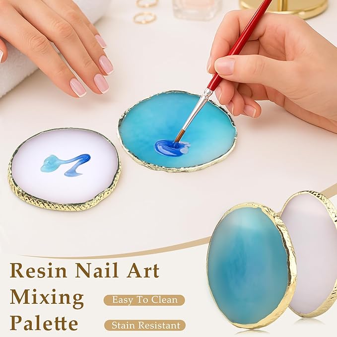 2PCS Resin Nail Art Mixing Palette – Gold-Edged Cosmetic Display Board for Nail Gel, Foundation, Eyeshadow & Pigment Blending, Durable & Easy to Clean
