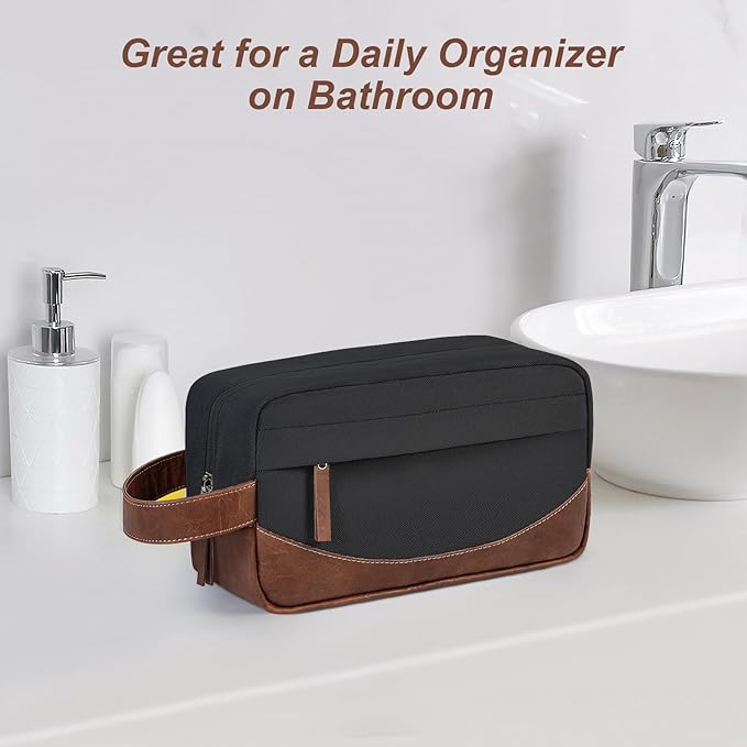 Travel Toiletry Bag for Men, Hanging Toiletry Organizer, Water Resistant Shaving Kit with Large Capacity for Travel Accessories (Black, Large)
