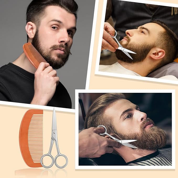 Maitys 10 Sets Beard Brush and Comb Set Bulk Boar Bristle Beard Brush Comb Scissors Kit Gifts for Men Father Colleague Employee Appreciation(Rectangle)