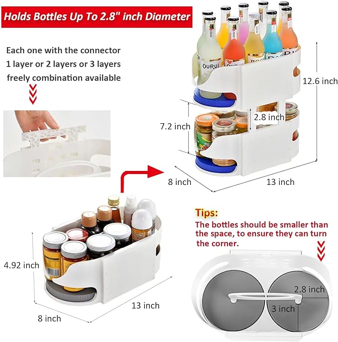 Lazy Susan for Refrigerator Turntable Organizer Combinable Lazy Susan for Cabinet and Storage, Fridge, Kitchen, Pantry, Table Bathroom Double Turntable 360° Rotation Shelves 【1Pack】