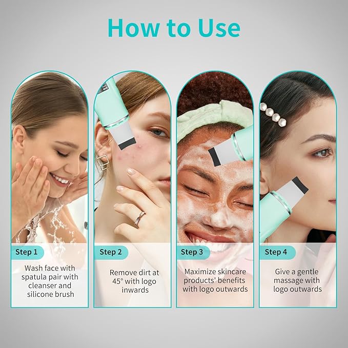 Face Scrubber Skin Spatula - Blackhead Remover Deep Cleansing Tool for Pore Extraction, 4-in-1 Fast Charging Dock Blackhead Remover Face Spatula for Facial Skincare Women Gift (Green)
