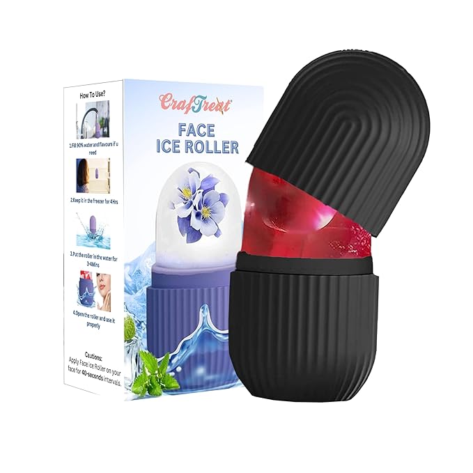 CrafTreat Ice Roller for Face, Eyes & Neck – Reusable Silicone Ice Mold for De-Puffing, Skin Care & Facial Massage (Black)