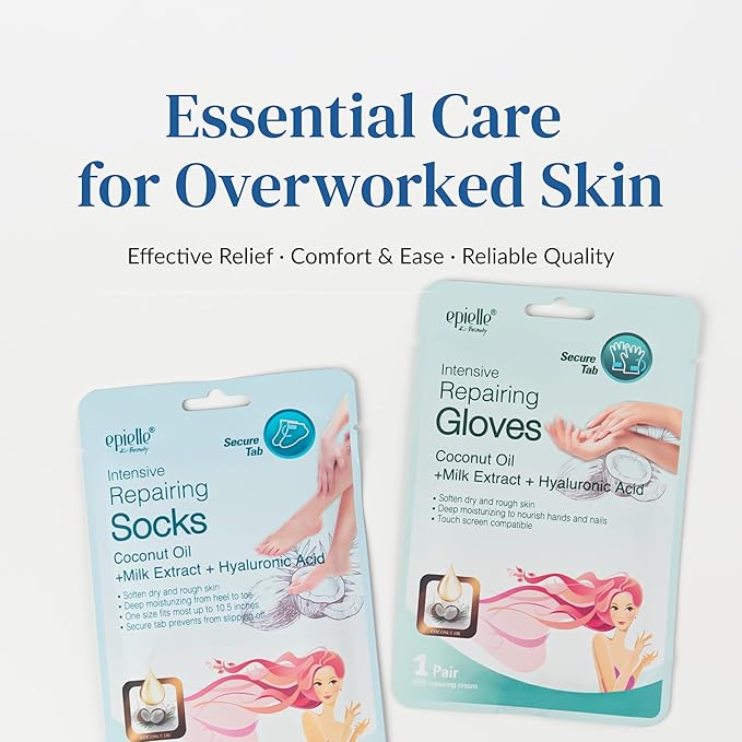 Epielle Intensive Repairing Hand & Foot Masks, Restore and Moisturize Dry, Cracked Skin, Self Care Gifts for Women, Spa Kit, Easter Basket Stuffers, 6 Moisturizing Gloves & 6 Moisturizing Socks