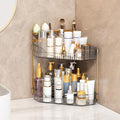 Corner Bathroom Counter Organizer with Makeup Brush Holder & Toothbrush Holders, Makeup Organizer for Vanity Countertop, Acrylic Skincare Storage Shelf (Grey, 2-Tier)